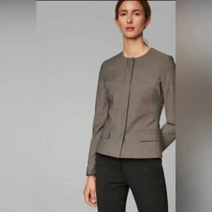Hugo Boss Jarmaren 100% Virgin Wool Collarless Career Blazer Jacket Womens 6 NWT